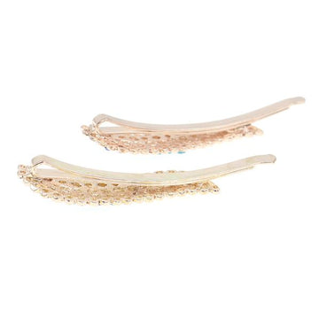 Blue Rhinestone Wave Gold Finish Hair Clip (Pair)